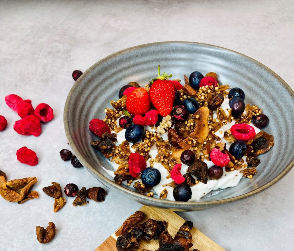 Frühstücksgranola mit Pekannüssen, glutefrei und vegan